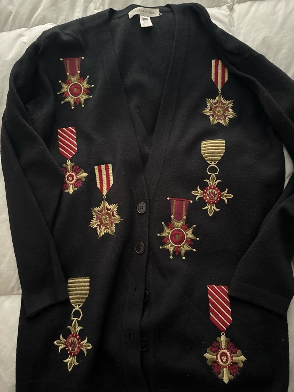 Black Embroidered Medal Motif Cardigan Jacket